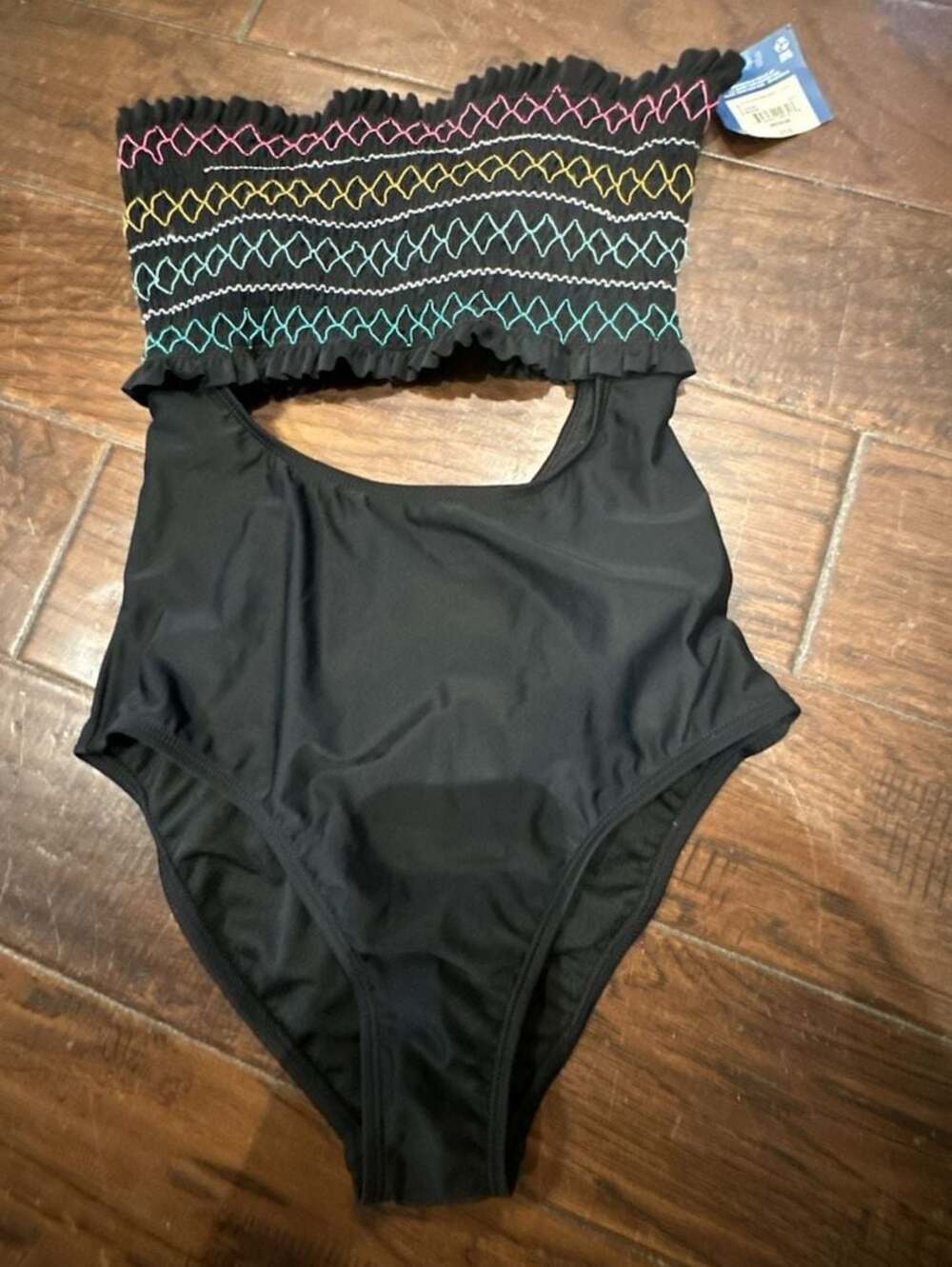 Arizona Jean Co. Black Smocked Cutout One-Piece Swimsuit